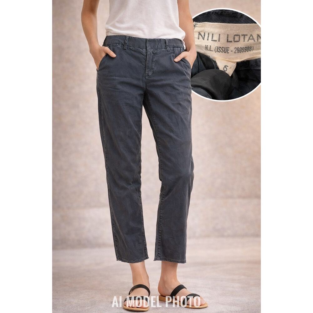 Nili Lotan Dk Gray Cotton Slim Straight Pants Sz 6 USA Minimalist